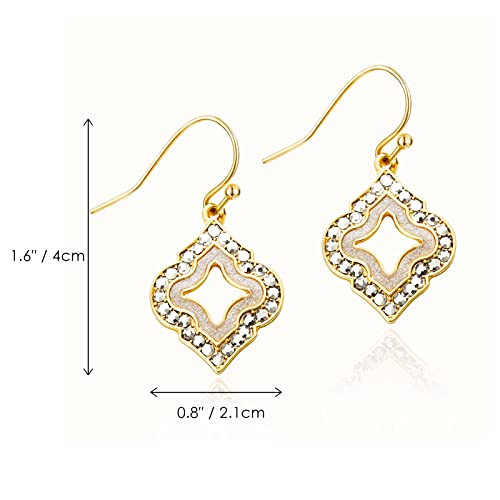 Gold Dangle Earrings: White Diamond Drop Dainty Rhombus Bohemian Fashion Jewelry for Women Girls Teen