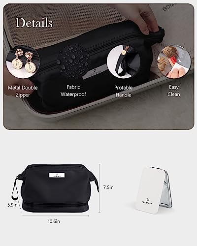 Pocmimut Makeup Bag,Cosmetic Bag for Women Travel Makeup Bag Large Double Layers Make Up Brush Bags Toiletry Bag for Men(Black)