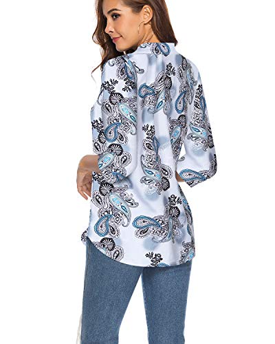 CEASIKERY Women's 3/4 Sleeve Floral V Neck Tops Casual Tunic Blouse Loose Shirt 011