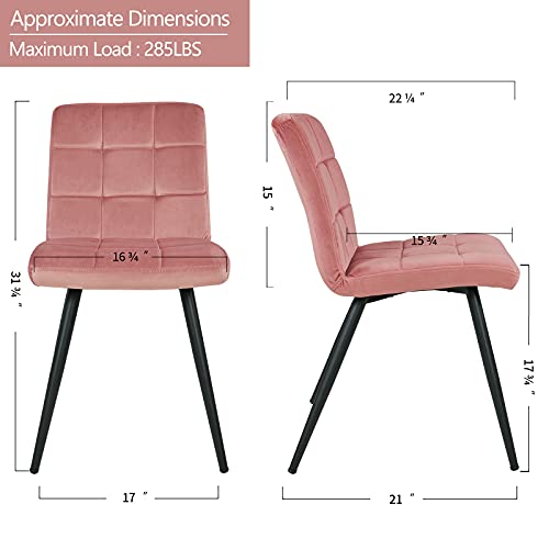 Duhome Upholstered Velvet Dining Chairs Reception Chairs, Tufted Accent Living Room Chairs with Metal Legs for Living Room/Kitchen/Vanity Set of 4 Pink