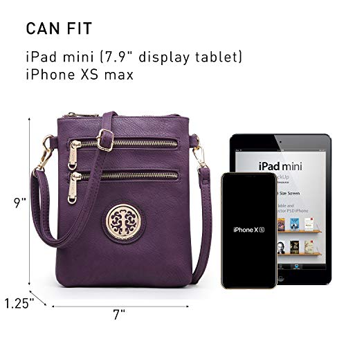 Dasein Women Small Crossbody Bag Lightweight Shoulder Purses Multi Zipper Pockets Phone Purse Handbag (purple)