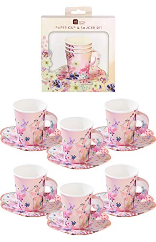 Blossom Party Pretty Pink & Gold Blossoms Paper Tea Cups, Pack of 12