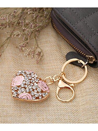 Mtlee Flowers Ball Keychain and Sweet Love Heart Rose Flower Crystal Keyring, 2 Pieces, Multicolor, Medium - Pink and Caboodle