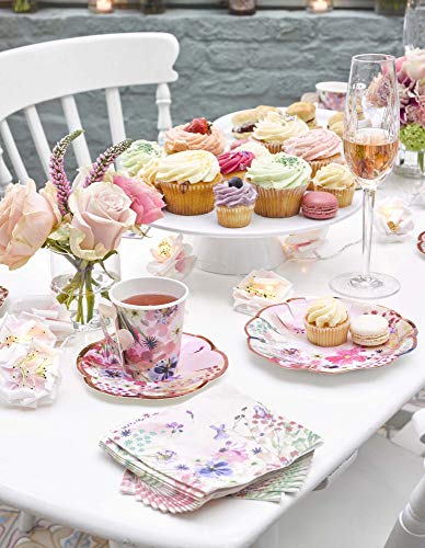 Blossom Party Pretty Pink & Gold Blossoms Paper Tea Cups, Pack of 12