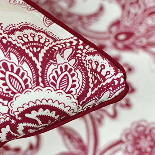 Red Porcelain Floral Leaves 4-Pc Deep Pocket Cotton Bed Sheet Set  (5 sizes)
