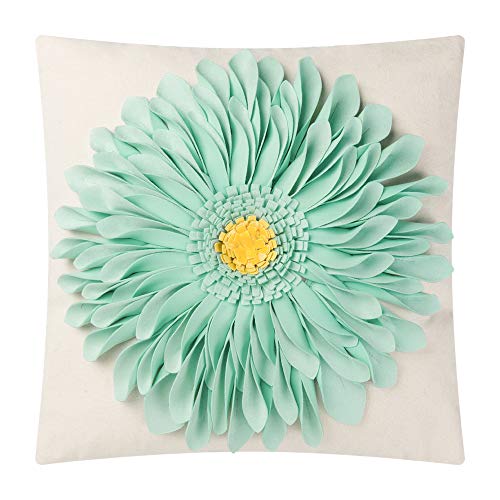 OiseauVoler 3D Flower Handmade Throw Pillow Covers Decorative Cushion Covers Pillowcases for Couch Bed Living Room Decor 18x18 Inch Mint Green