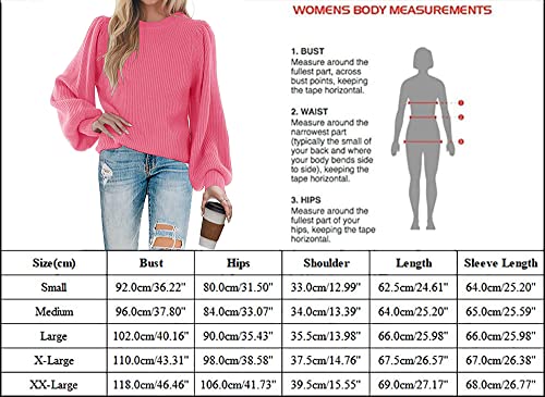 MaQiYa Women's Puff Long Sleeve Sweaters Oversized Crewneck Casual Fall Chunky Knit Loose Fit Pullover Sweater Tops Pink