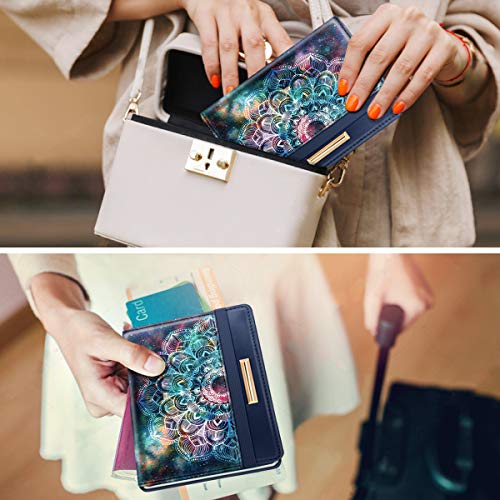 Passport Holder Cover,Traveling Passport Case Cute Navy Blue Passport Wallet for Women,Nebula