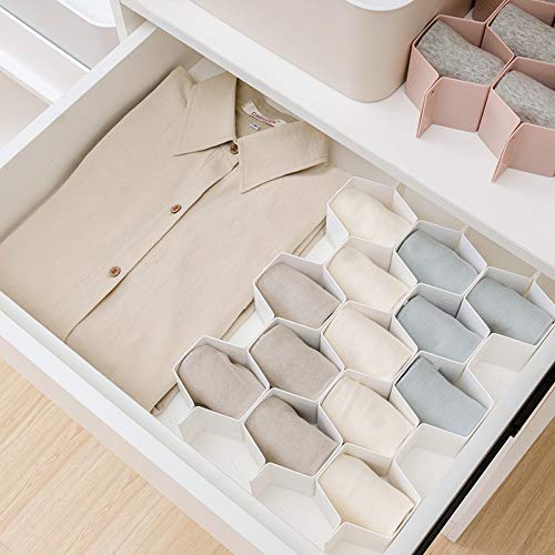 Poeland Drawer Divider Organizer 8pcs DIY Plastic Grid Honeycomb Drawer Divider White