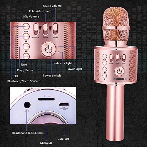 BONAOK Wireless Bluetooth Karaoke Microphone,3-in-1 Portable Handheld karaoke Mic Speaker Machine Christmas Birthday Home Party for Android/iPhone/PC or All Smartphone(Q37 Rose Gold Plus) - Pink and Caboodle