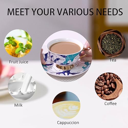ICHAG Cups and Saucers Set of 6, Coffee Mugs, Tea Cups Set with Bowknot, Tea Set, 18-piece, Cup with 8.4oz, Golden Spoon, For Tea Party, Christmas Gifts, Gifts for Home Office