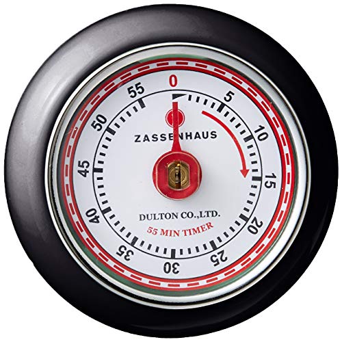 Zassenhaus Magnetic Retro Kitchen Timer, Classic Mechanical Cooking Timer (Black)