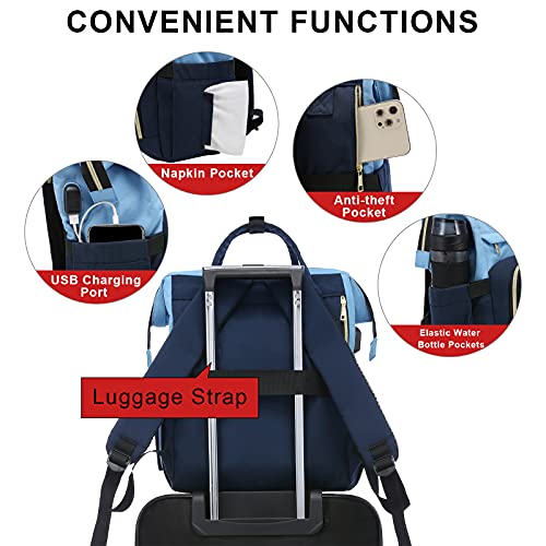 LOVEVOOK Laptop Backpack for Women Travel Business Computer Bag Purse with USB Port Fits 15.6-Inch Laptop, Sky Blue-Dark Blue