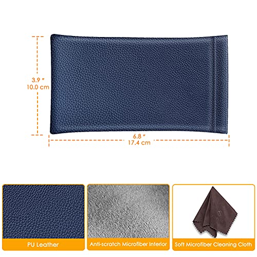 Fintie Eyeglasses Pouch with Cleaning Cloth, Portable Squeeze Top Vegan Leather Soft Glasses Case Anti-Scratch Sunglasses Bag, Navy Blue