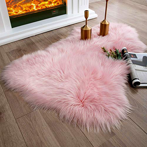 Ashler Soft Faux Sheepskin Fur Rug Pink Fluffy Area Rug Shag Rug Carpets for Bedroom Living Room, 2 x 3 Feet