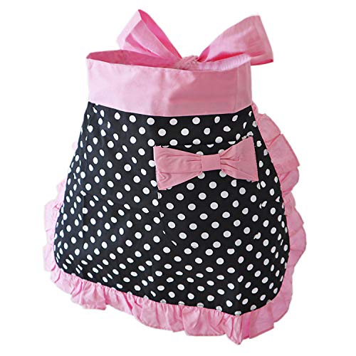 Waist Apron Cute Vintage 50’s Cooking Kitchen Retro Lovely Ruffle Apron with Pockets for Women Girls (Pink)