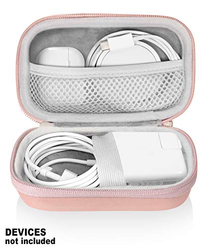 Handy Case for MacBook Pro, Air Power Adapter, MagSafe, MagSafe2, iPhone 12/12 Pro MagSafe Charger, USB C Hub, Type C Hub, USB Multi Ports Type c hub, Detachable Wrist Strap, mesh Pocket (Rose Gold)
