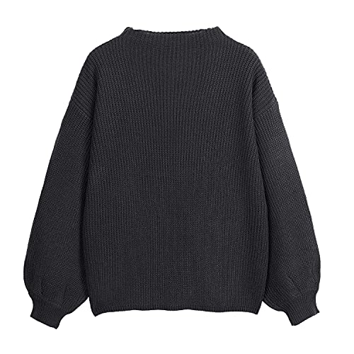 ZAFUL Women's Casual Loose Knitted Sweater Long Sleeve Pullover Sweater Tops (Black-A,One Size)