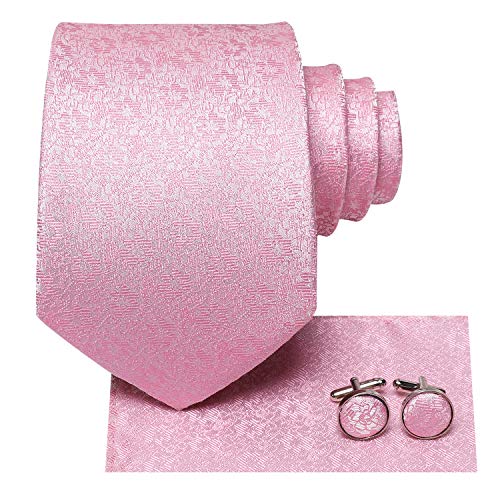 Dubulle Mens Pink Tie Set for Men Silk Pink Floral Neckties Handkerchief Cufflinks Set