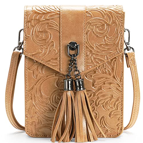 MEITRUE Women Phone Purse Bag Small Crossbody Bags Ladies Mini Cell phone Purse Wallet Tassels Embossed Bag for Girls