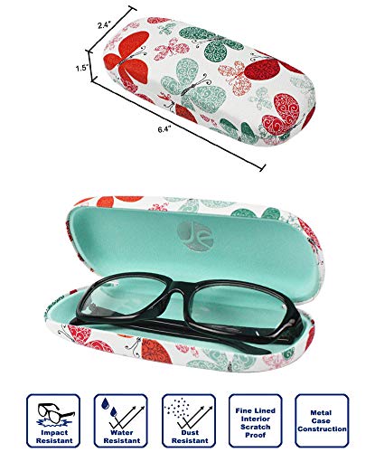 JAVOedge [4 PACK], Butterfly Pattern Medium Size Hard Eyeglass Storage Case Fits Most Glasses With Micro Cloth