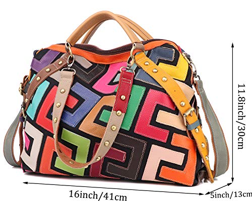 Women’s Multicolor Genuine Leather Geometric Print Medium Boston Bag Tote Bag