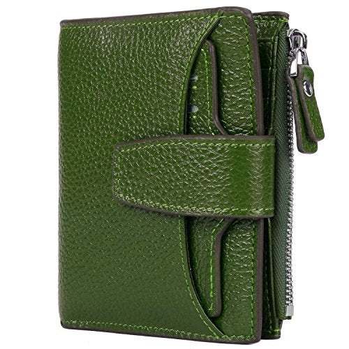 AINIMOER Women's RFID Blocking Leather Small Compact Bi-fold Zipper Pocket Wallet Card Case Purse(Lichee Green)