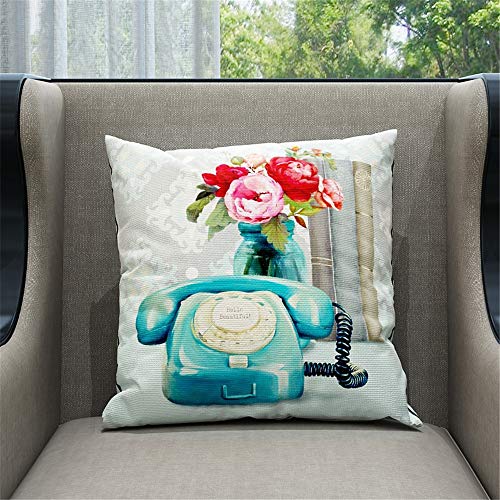Willing Life Vintage Rustic Floral Pillow Covers 18x18 Set of 4 for Girl Room Decor Radio Phone Flower Cushion Case Decorative Throw Pillows Farmhouse Holiday Decoration for Couch