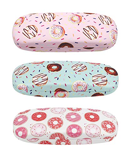 JAVOedge [3 PACK], Printed Donuts Pattern Hard [Medium Size] Eyeglass Storage Case Fits Most Glasses With Micro Cloth