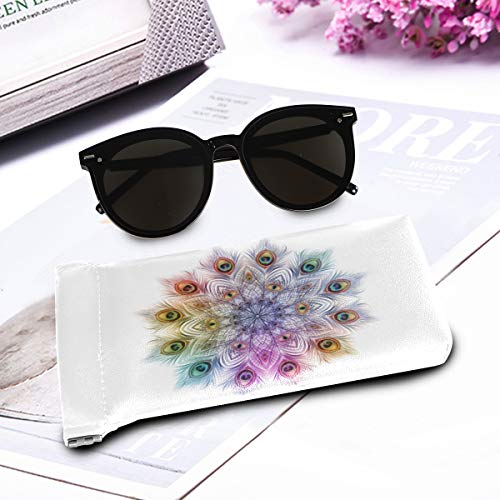 MOYYO Beautiful Peacock Feathers Mandala Eyeglass Pouch Squeeze Top Portable Sunglasses Bag Pouch PU Leather Eyeglass Goggles Case Cosmetic Holders Mulituse for Women Girl