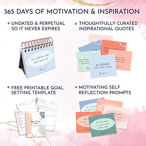 Motivational Calendar - Daily Flip Calendar with Inspirational Quotes, Pink Desk Decor