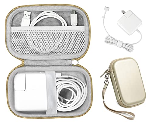 Handy Protective Case for MacBook Air Power Adapter, Also Good for USB C Hub, Type C Hub, USB Multi Ports Type c hub, Featured Compact case for Easy Storage and Protection, mesh Pocket (Gold)