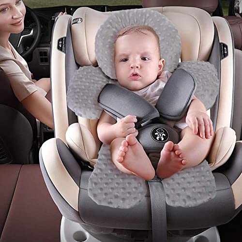 Pro Goleem Infant Car Seat Head Neck Body Support Ultra-Soft Minky and Microfiber Newborn Car Seat Insert Cushion, Perfect for Car Seat, Stroller, 2-in-1 Reversible, for Boys and Girls, Gray