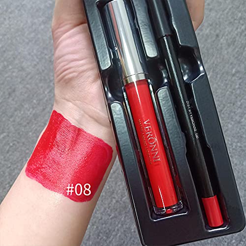 VERONNI Matte Liquid Lipstick with Lip Liner Lip Contour kit Waterproof Long Lasting Lip Gloss with 13 Colors Non shade Lip Stick Set (#8 Color)