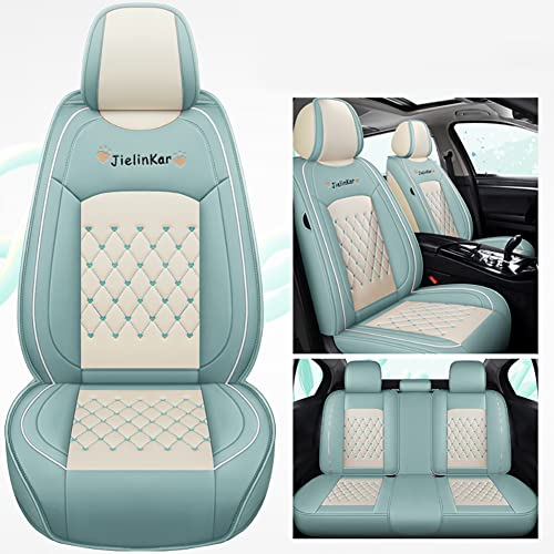 Car Seat Covers Full Set Universal Auto Interior Accessories with Waterproof PU Leather for Cars SUV Pick-up Truck (Green-White)