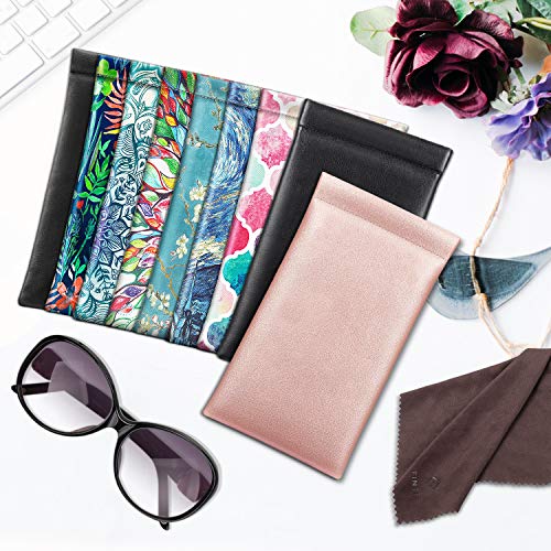 Fintie Eyeglasses Pouch with Cleaning Cloth, Portable Squeeze Top Vegan Leather Soft Glasses Case Anti-Scratch Sunglasses Bag