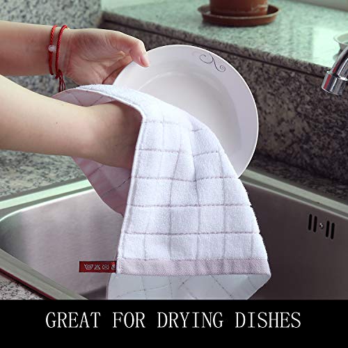 Homaxy 100% Cotton Terry Kitchen Dish Cloths, Highly Absorbent, Fast Drying and Machine Washable Dish Towels - Great for Household Cooking Cleaning, 6 Pack, 12 x 12 Inches, White