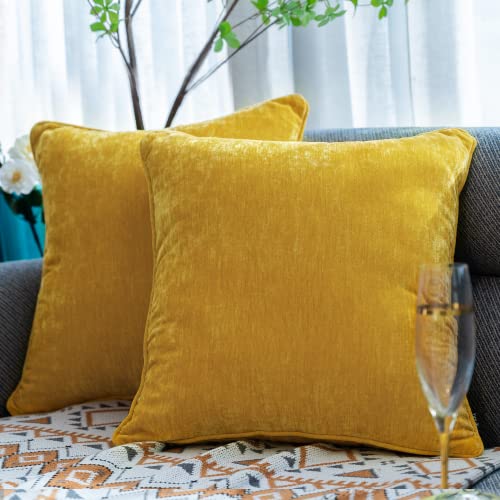 HPUK Cashmere Pillow Covers Pack of 2, Decorative Square Cushion Covers , Set of 2 Couch Pillows for Sofa Couch, Living Room, Bedroom, Office, 18 x 18 inch, Yellow