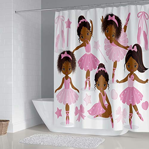 KOKGYM 4 Pcs Pink Shower Curtain Set with Rug,72 x 72 Inch Ballerina Princess Shower Curtain Bathroom Decor Sets with Shower Curtain