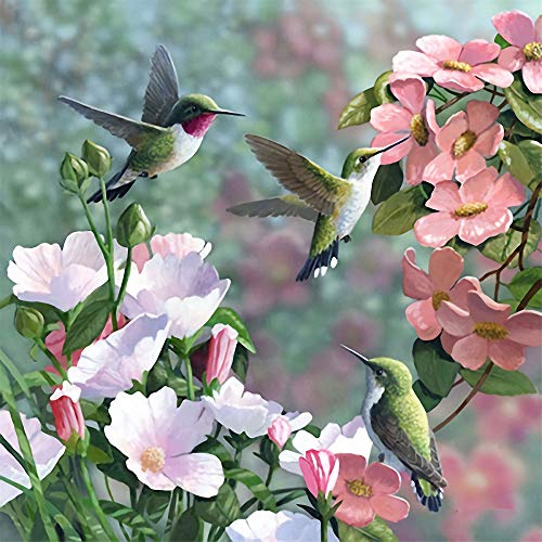 Hummingbird and Flowers Diamond Painting Kit for Kids & Adults, Full Drill