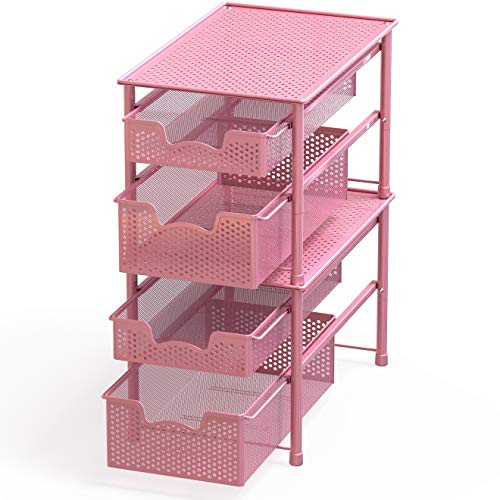 Simple Houseware Stackable 2 Tier Sliding Basket Organizer Drawer, Pink