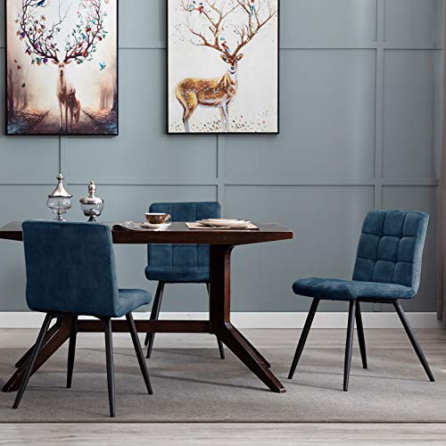 Duhome Dining Chairs Reception Chairs, Accent Living Room Chairs Fabric with Black Metal Legs for Living Room/Kitchen/Vanity Set of 4 Blue