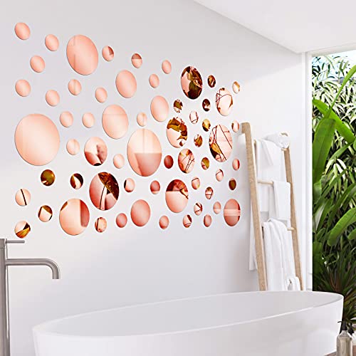 60-Pcs Rose Gold Acrylic Round Mirrors Wall Art Home Decor