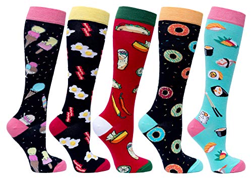 Socks n Socks-Women's 5 Pairs Colorful Luxury Cotton Funky Fast Food Sushi Socks
