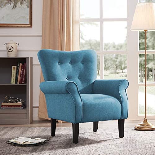 Modern Cushioned Accent Chair w/Wooden Legs & Padded Armrests  (9 colors)