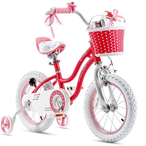 RoyalBaby Girls Bike Stargirl 12 Inch Girl's Bicycle With Training Wheels Basket Child's Girl's Bike Pink