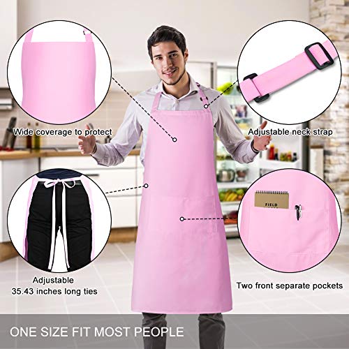 Jubatus 2 Pack Bib Aprons with 2 Pockets Cooking Chef Kitchen Apron for Women Men, Pink