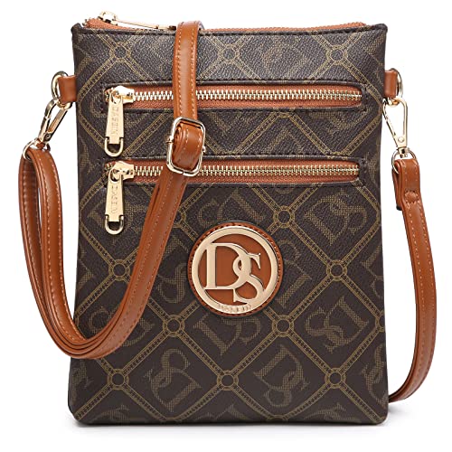 Dasein Women Small Crossbody Bag Lightweight Shoulder Purses Multi Zipper Pockets Phone Purse Handbag (monogram coffee)