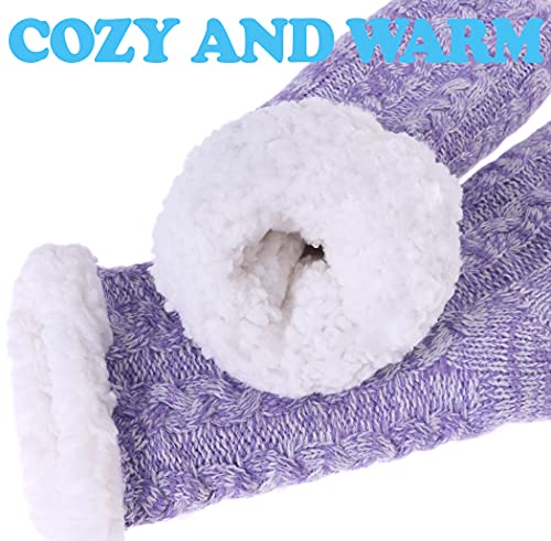 SDBING Women's Winter Super Soft Warm Cozy Fuzzy Fleece-Lined with Grippers Slipper Socks (Light Purple AB)