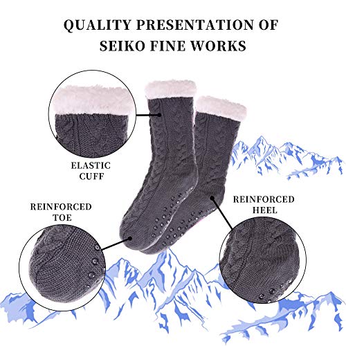 SDBING Women's Winter Super Soft Warm Cozy Fuzzy Fleece-Lined with Grippers Slipper Socks (Dark Gray)